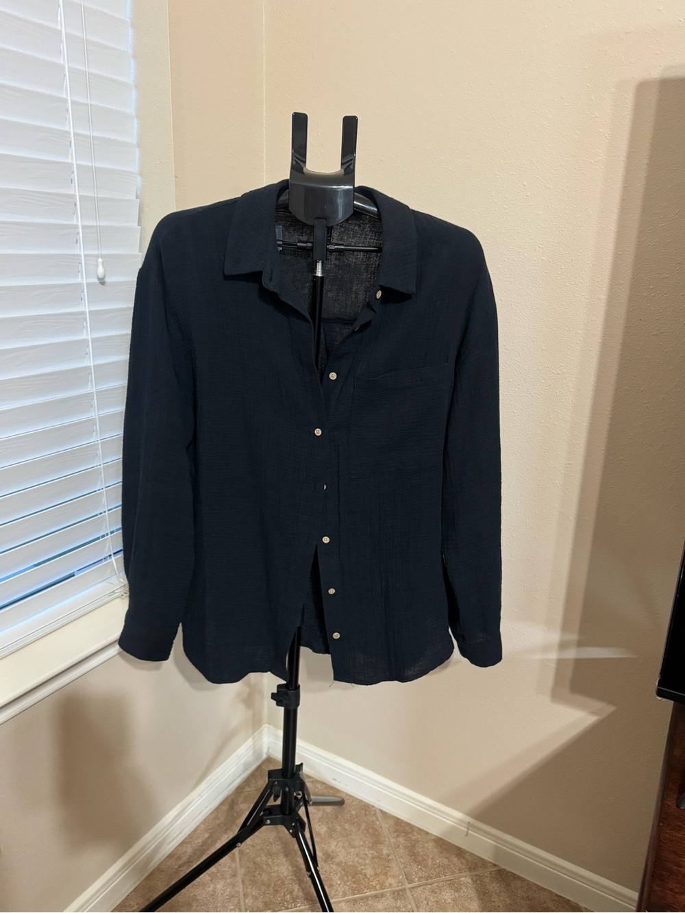 Forever 21 Men's Dark Blue Lightweight Button-Front Shirt Jacket